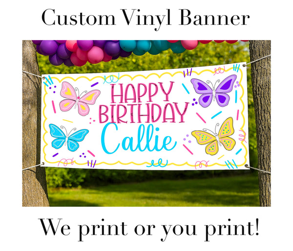 Butterfly Birthday Banner • Personalized Party Backdrop • Girls 1st Birthday Decor • Custom Name Banner • Vinyl or Digital File