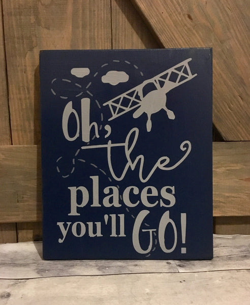 Oh the places you'll go sign, airplane nursery, baby shower gift, plane sign, dr. Suess nursery, airplane decor