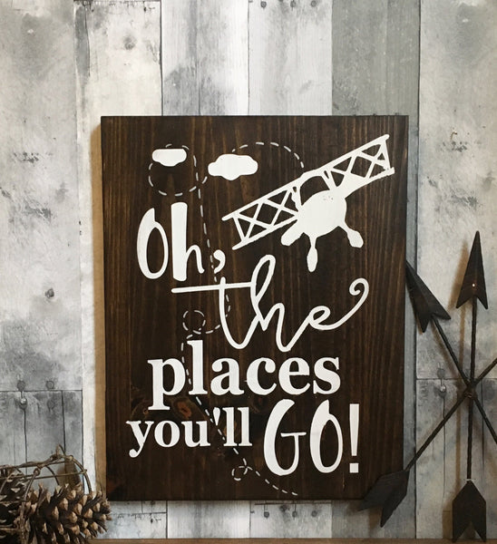 Oh the places you'll go sign, airplane nursery, baby shower gift, plane sign, dr. Suess nursery, airplane decor