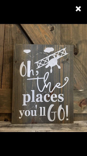 Oh the places you'll go sign, airplane nursery, baby shower gift, plane sign, dr. Suess nursery, airplane decor