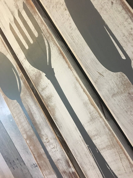 Farmhouse Kitchen Decor, Silverware Sign, Fork Knife Spoon, Wood, Kitchen Art, Rustic Kitchen, Rustic Wood Signs