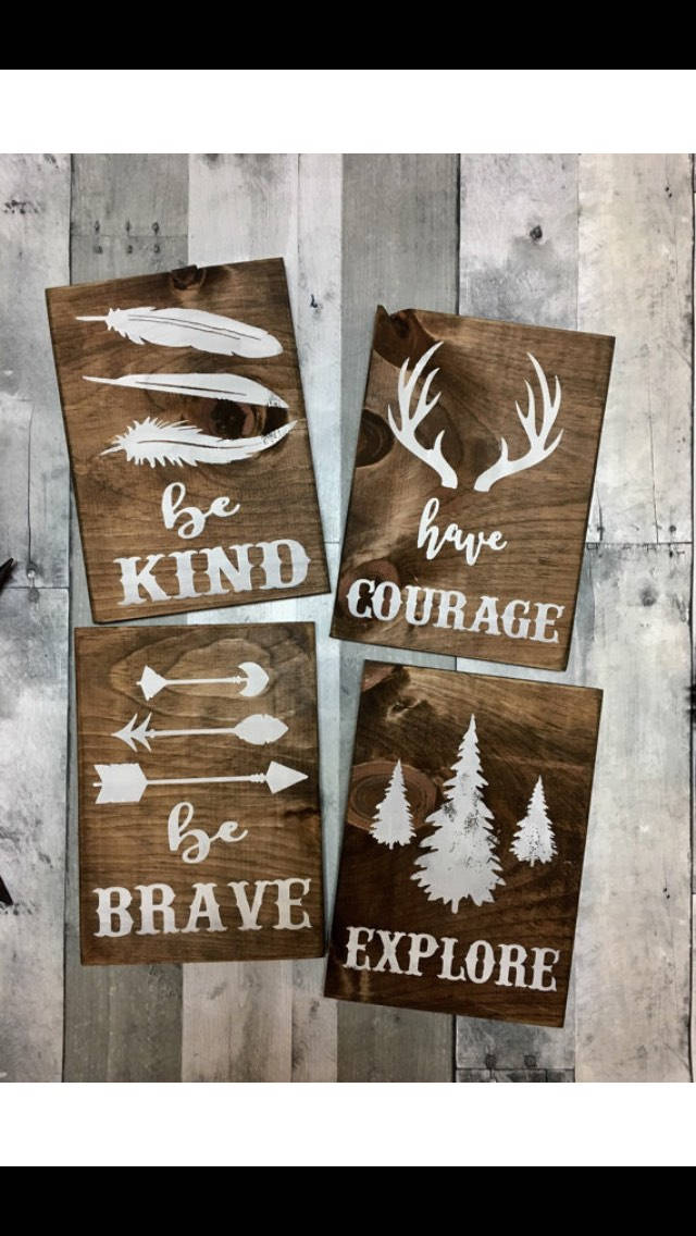 Rustic nursery signs / woodland nursery decor / be brave / be kind / have courage / explore