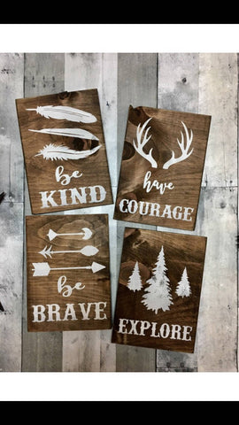 Rustic nursery signs / woodland nursery decor / be brave / be kind / have courage / explore