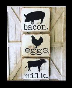 Larger 8x10 size farmhouse kitchen decor. Farmhouse animals. Cow, pig, chicken.