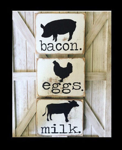 Larger 8x10 size farmhouse kitchen decor. Farmhouse animals. Cow, pig, chicken.