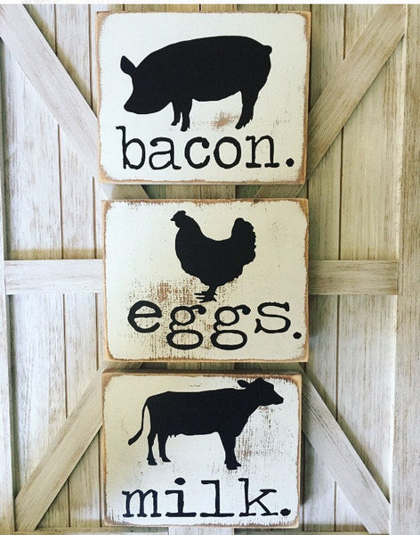 Larger 8x10 size farmhouse kitchen decor. Farmhouse animals. Cow, pig, chicken.