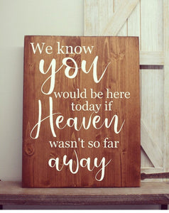 we know you would be here today if heaven wasn't so far away, if heaven wasnt so far away sign wedding